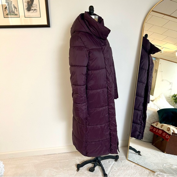 Banana Republic Dark Purple Long Hooded Oversized Puffer Jacket Sz Small Tall - Picture 2 of 10